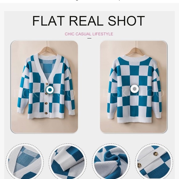 Blue and White Checkered Women's Sweater - Picture 3 of 11